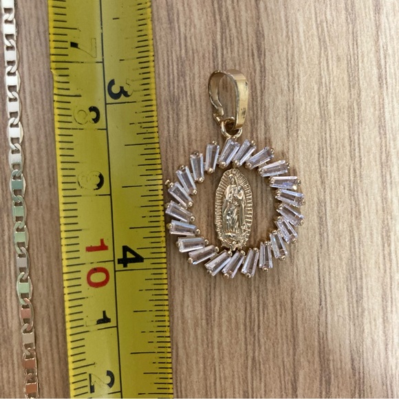 Our Lady of Guadalupe around Circle CZ Pendant on a Mariner Chain in Gold - Picture 14 of 14